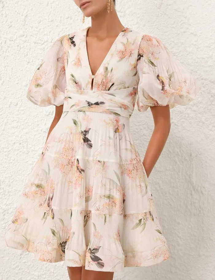 Zimmermann Dresses Pleated Mini Dress Coral Birds 8211 Women