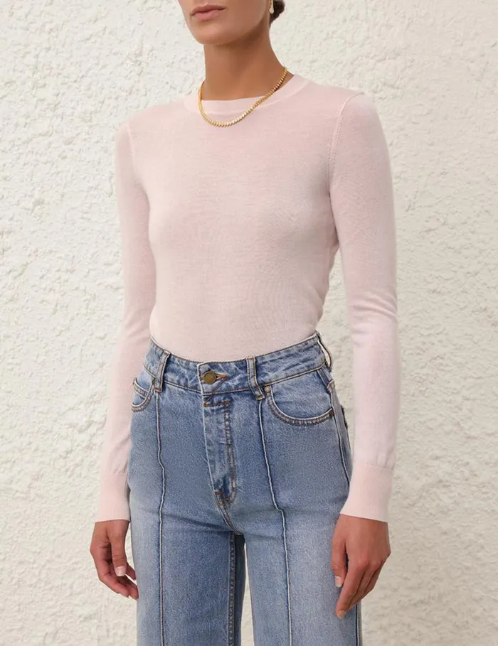 Zimmermann Knitwear Classic Crew Neck Sweater Shell Pink 8211 Women