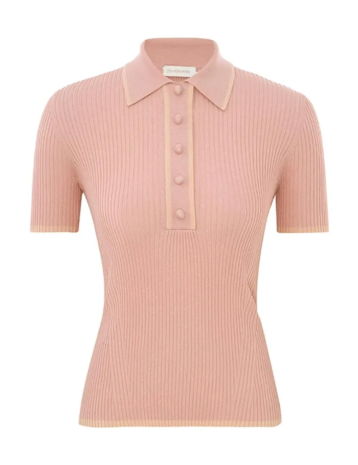 Zimmermann Knitwear Metallic Polo Peach 8211 Women