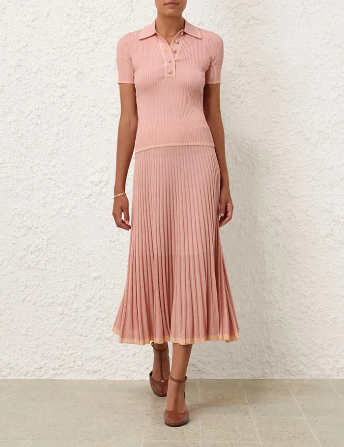 Zimmermann Knitwear Metallic Polo Peach 8211 Women