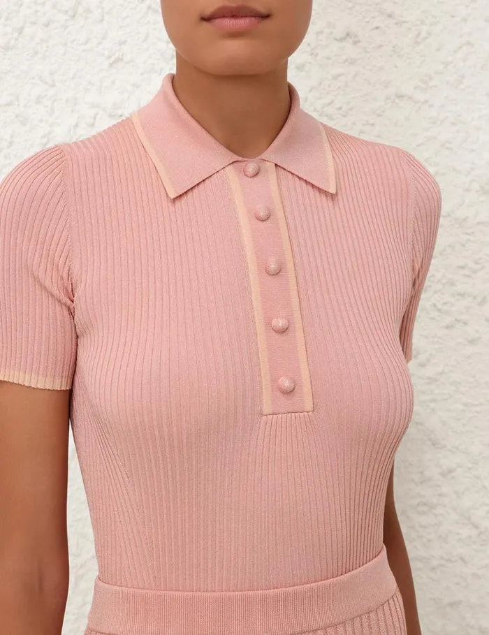 Zimmermann Knitwear Metallic Polo Peach 8211 Women