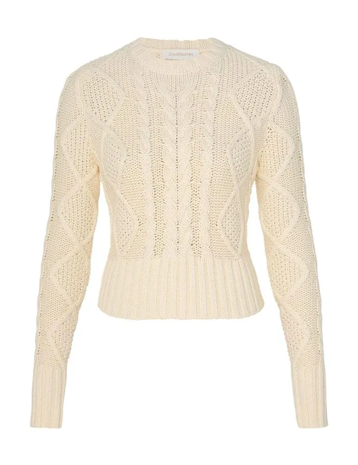 Zimmermann Knitwear Natura Cable Sweater Cream 8211 Women