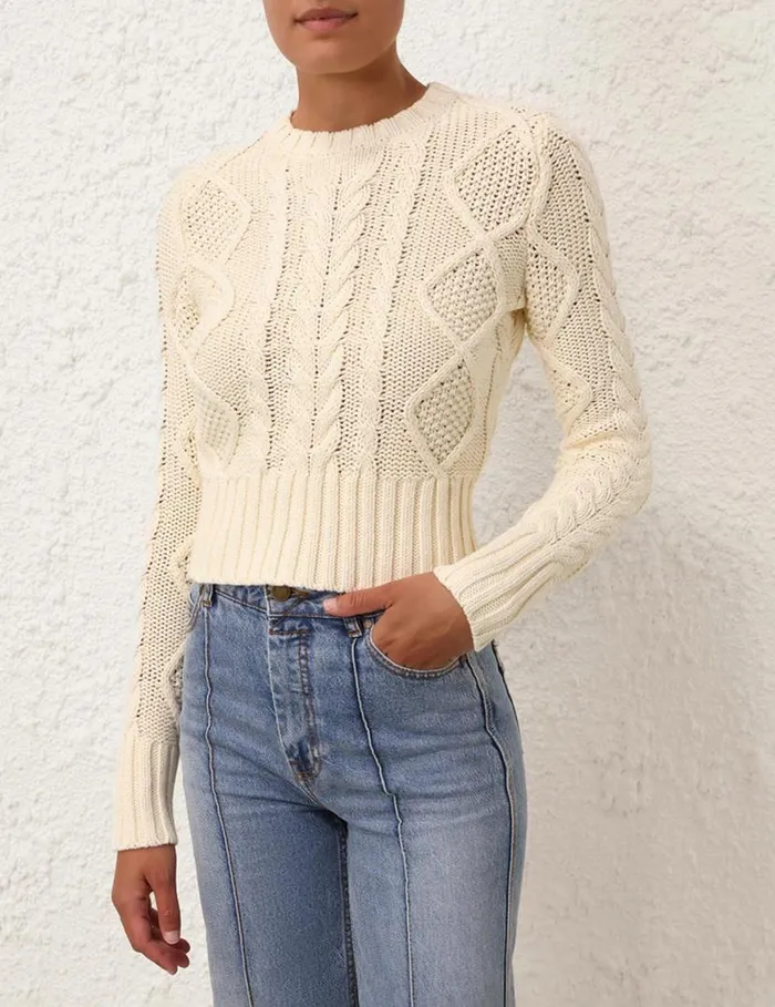 Zimmermann Knitwear Natura Cable Sweater Cream 8211 Women