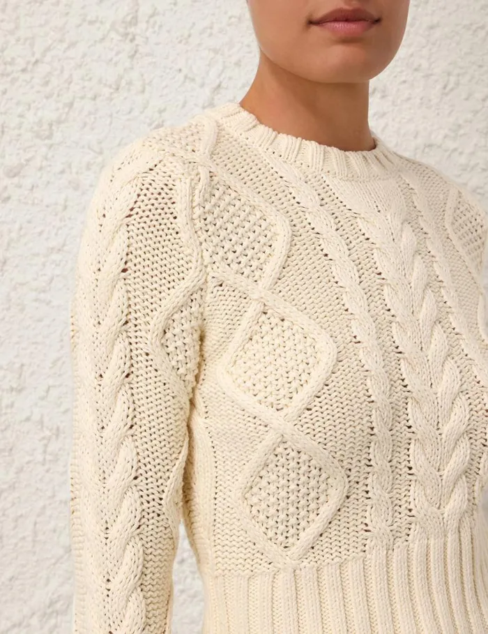 Zimmermann Knitwear Natura Cable Sweater Cream 8211 Women