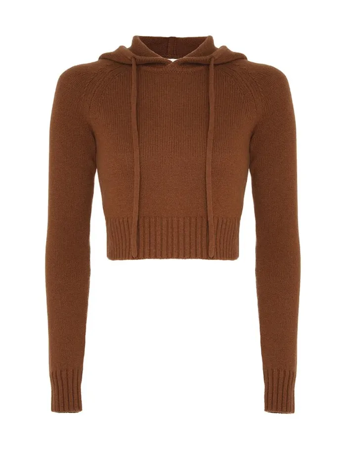 Zimmermann Knitwear Natura Cropped Hooded Sweater Dark Tan 8211 Women