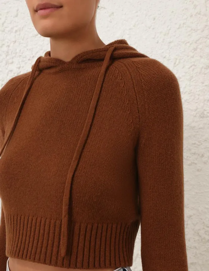 Zimmermann Knitwear Natura Cropped Hooded Sweater Dark Tan 8211 Women