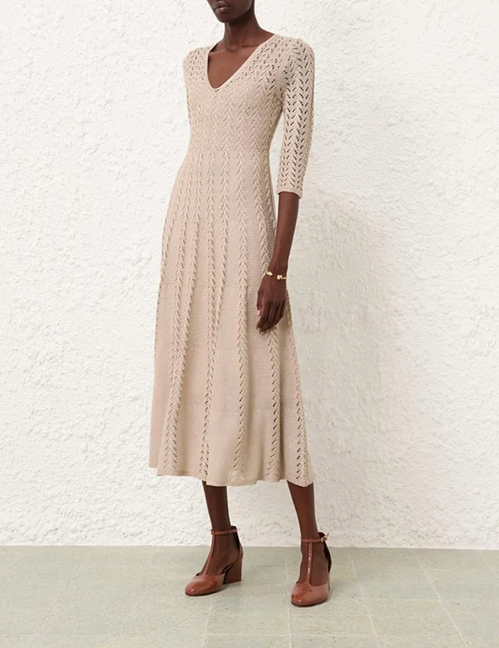 Zimmermann Knitwear Natura Knit Lace Dress Natural 8211 Women