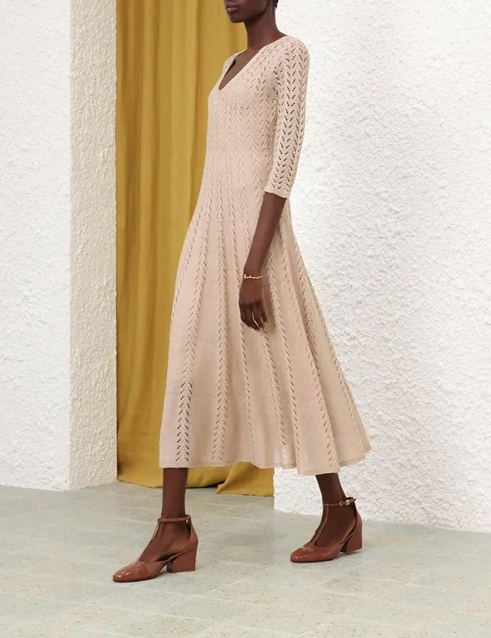 Zimmermann Knitwear Natura Knit Lace Dress Natural 8211 Women