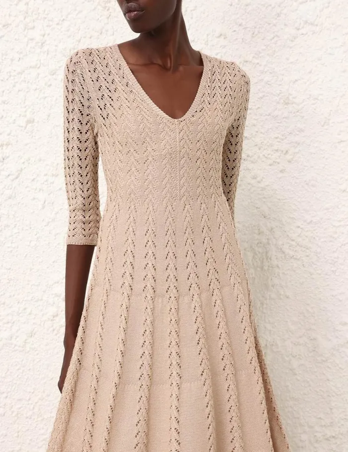 Zimmermann Knitwear Natura Knit Lace Dress Natural 8211 Women