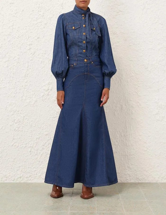 Zimmermann Skirts Denim Maxi Skirt Railway Blue 8211 Women