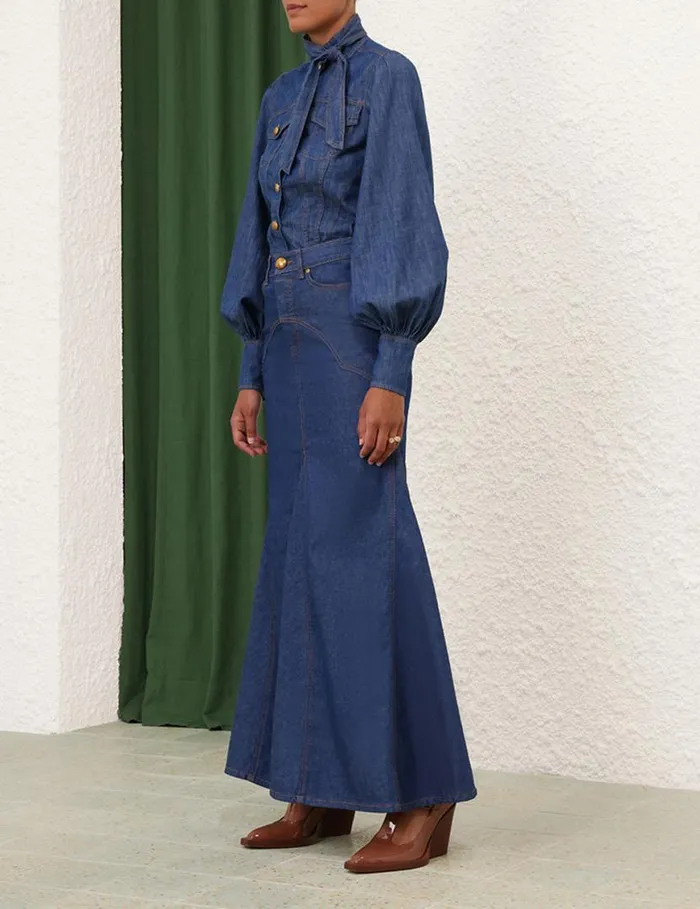 Zimmermann Skirts Denim Maxi Skirt Railway Blue 8211 Women