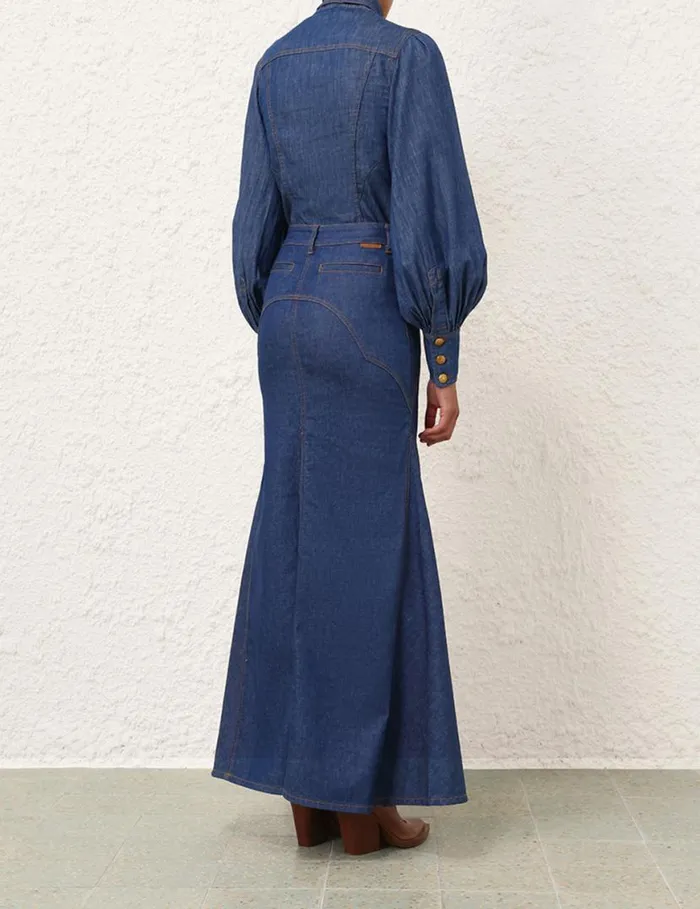 Zimmermann Skirts Denim Maxi Skirt Railway Blue 8211 Women