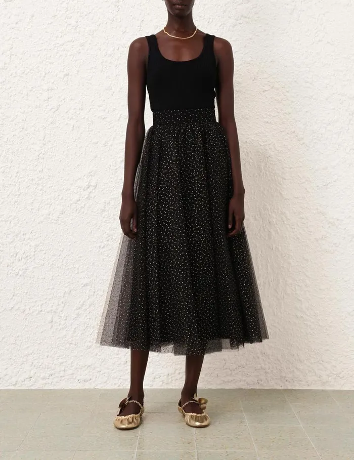 Zimmermann Skirts Tulle Midi Skirt Blackgold Dot 8211 Women