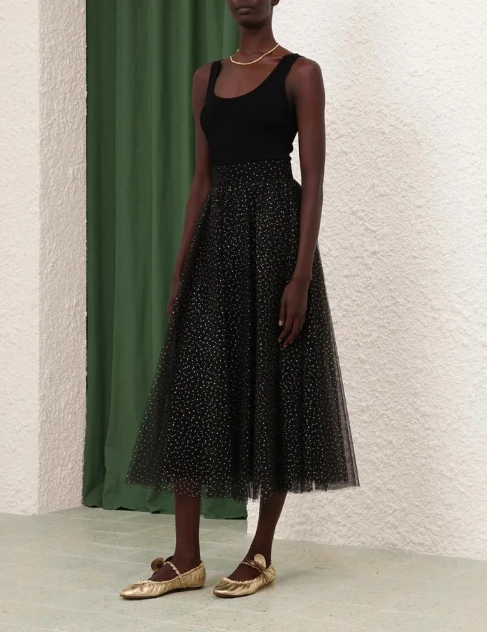 Zimmermann Skirts Tulle Midi Skirt Blackgold Dot 8211 Women