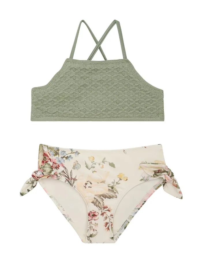 Zimmermann Swimwear Waverly Knit Bandeau Bikini Cream Floral 8211 Kids