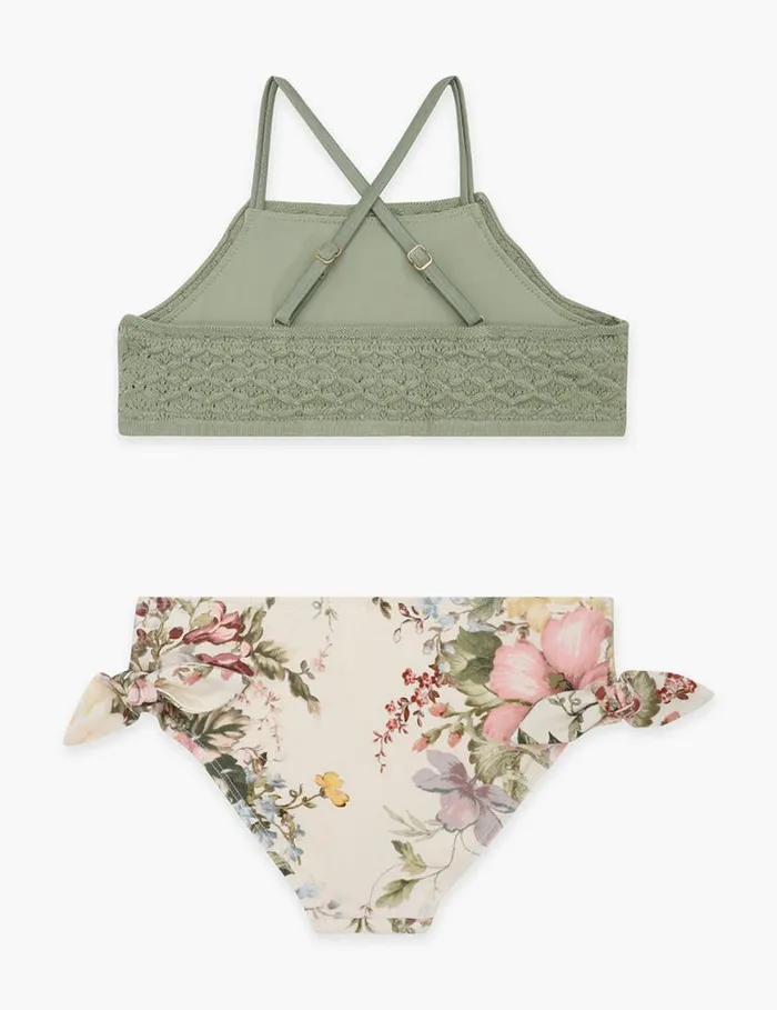 Zimmermann Swimwear Waverly Knit Bandeau Bikini Cream Floral 8211 Kids
