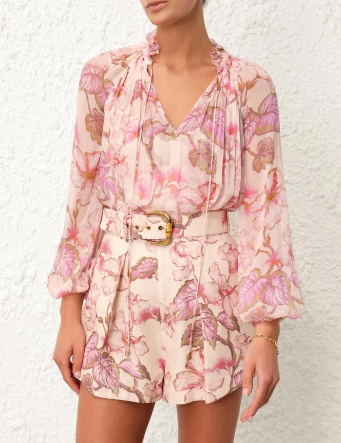 Zimmermann Tops Matchmaker Billow Blouse Coral Hibiscus 8211 Women