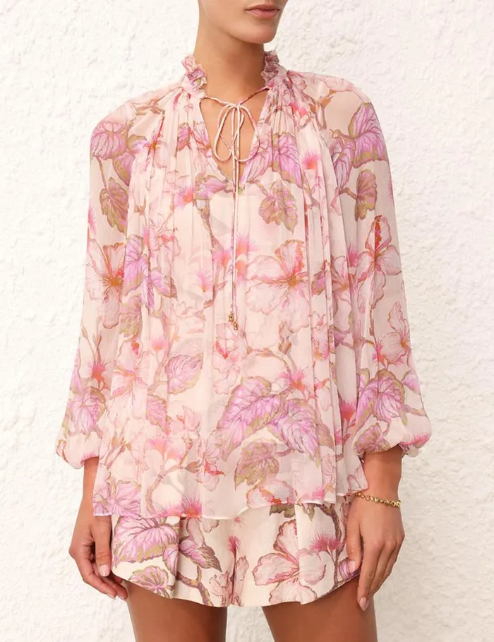 Zimmermann Tops Matchmaker Billow Blouse Coral Hibiscus 8211 Women