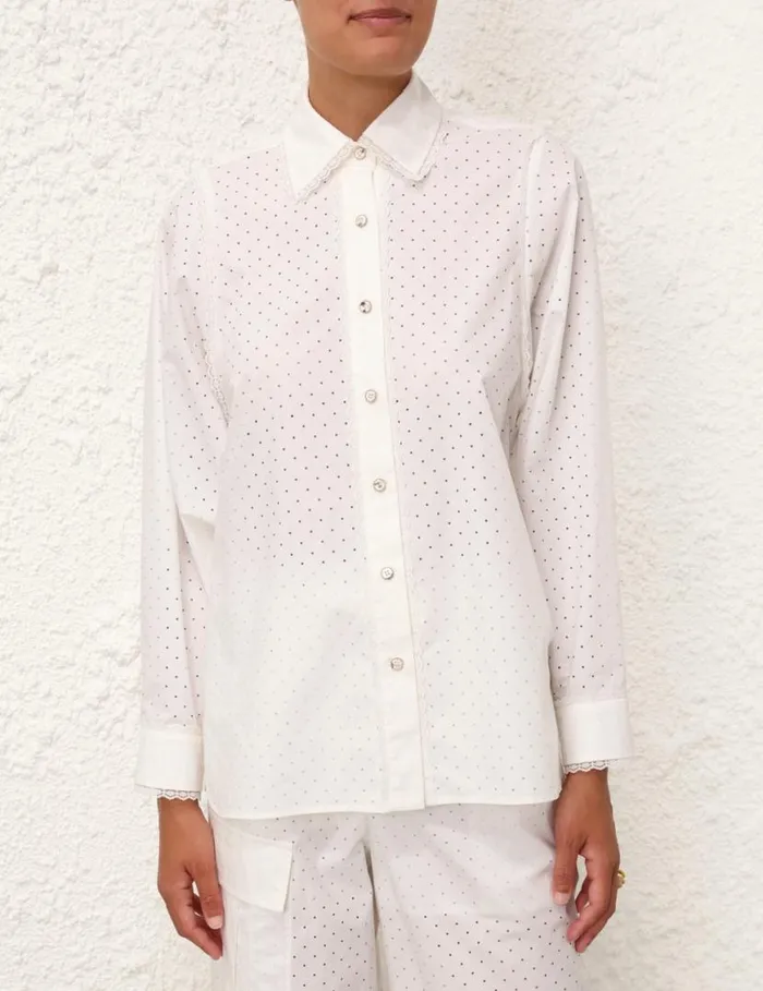 Zimmermann Tops Natura Burnout Oversized Shirt Ivory 8211 Women
