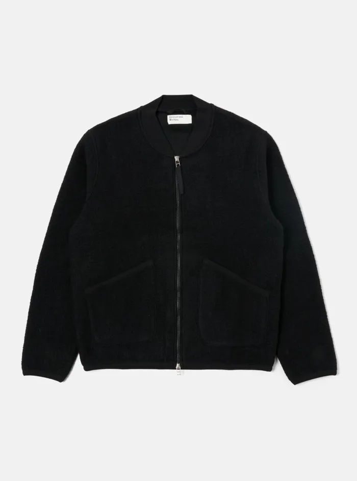 Zip Bomber In Black Wool Fleece Men Universal Works Fleece