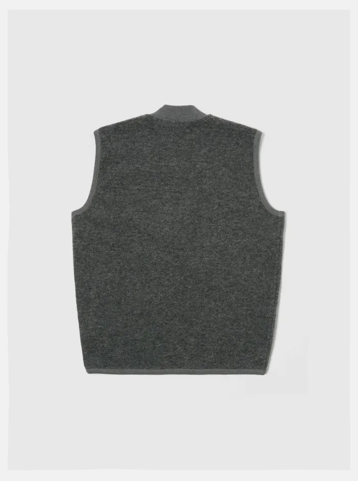 Zip Waistcoat In Grey Marl Wool Fleece Men Universal Works Fleece
