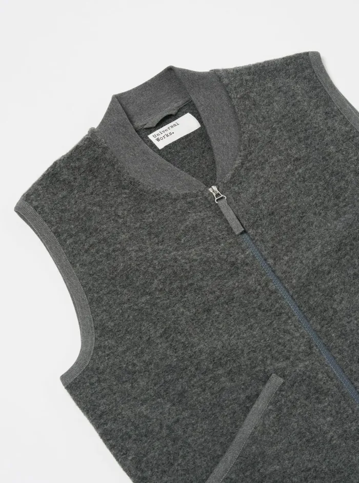 Zip Waistcoat In Grey Marl Wool Fleece Men Universal Works Fleece
